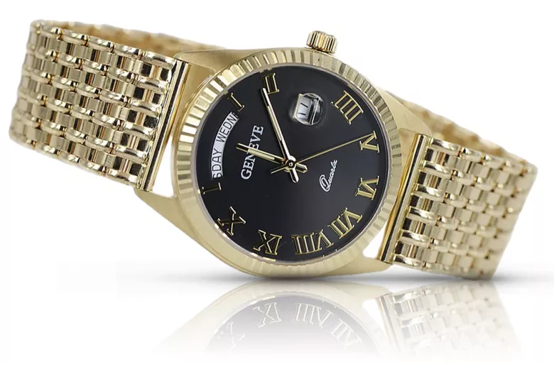 Gold men's watch Geneve ★ zlotychlopak.pl ★ Gold purity 585 333 Low Price!