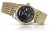 Luxury 14k Gold Men's Black Dial Watch with Yellow Gold Accents mw013ydbc&mbw013y