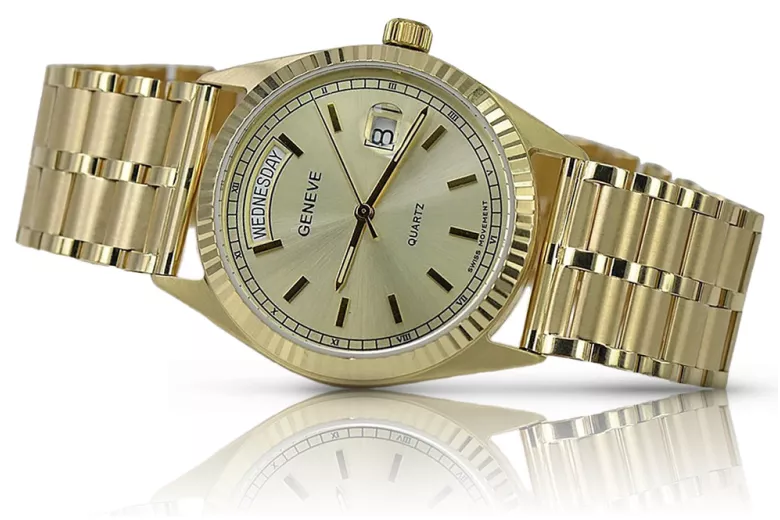 Gold men's watch Geneve ★ zlotychlopak.pl ★ Gold purity 585 333 Low Price!