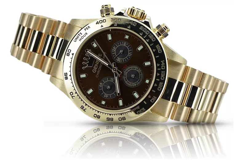 Złoty męski zegarek Geneve z brązową tarczą mw014ydbr&mbw015y