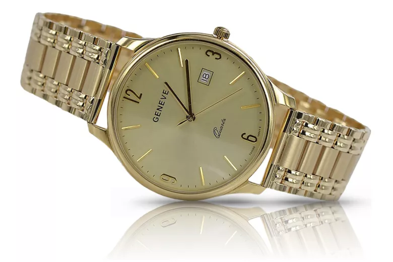 Gold men's watch Geneve ★ zlotychlopak.pl ★ Gold purity 585 333 Low Price!