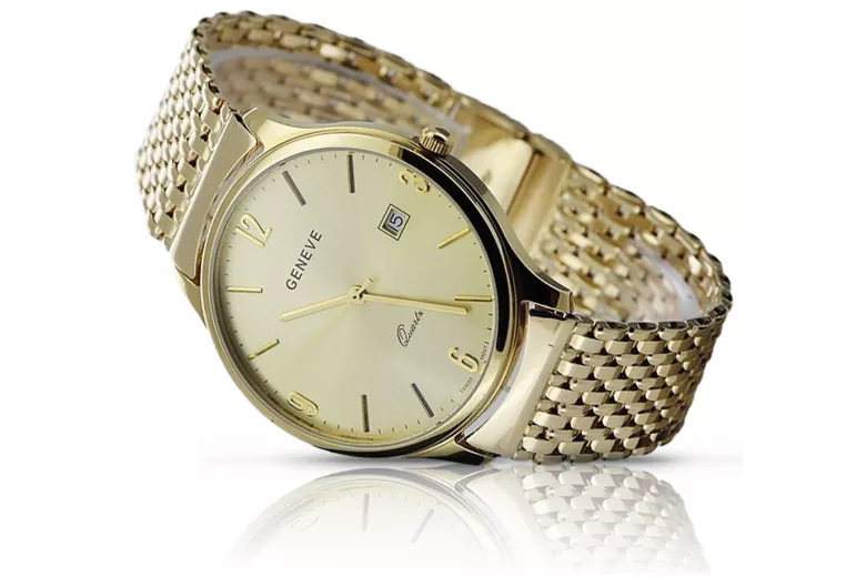 Reloj de oro para hombre Geneve ★ zlotychlopak.pl ★ Pureza de oro 585 333 Precio bajo!