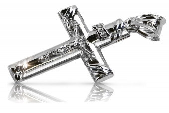 Croix Catholique en Or Blanc Italien 14 Carats ctc002w ctc002w