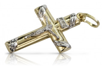 Croix catholique en or blanc et jaune 14K Vintage rose. ctc002yw