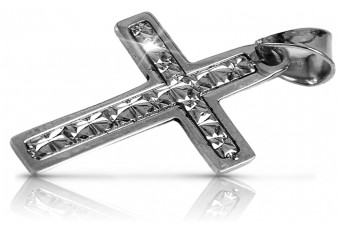 Pendentif Croix Catholique en Or Blanc 14 carats ctc006w ctc006w