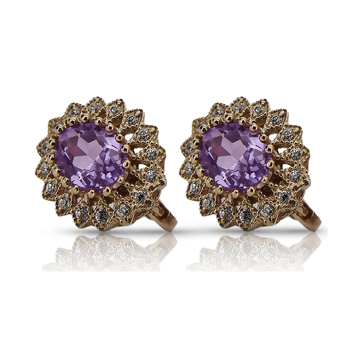 Elegante Amethyst-Ohrringe in Original Vintage-Roségold 14 Karat vec125 Vintage vec125