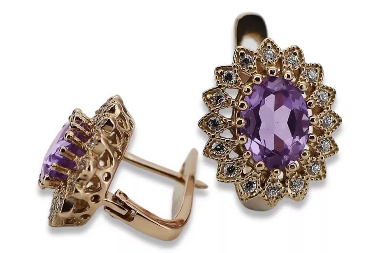 Elegante Amethyst-Ohrringe in Original Vintage-Roségold 14 Karat vec125 Vintage vec125