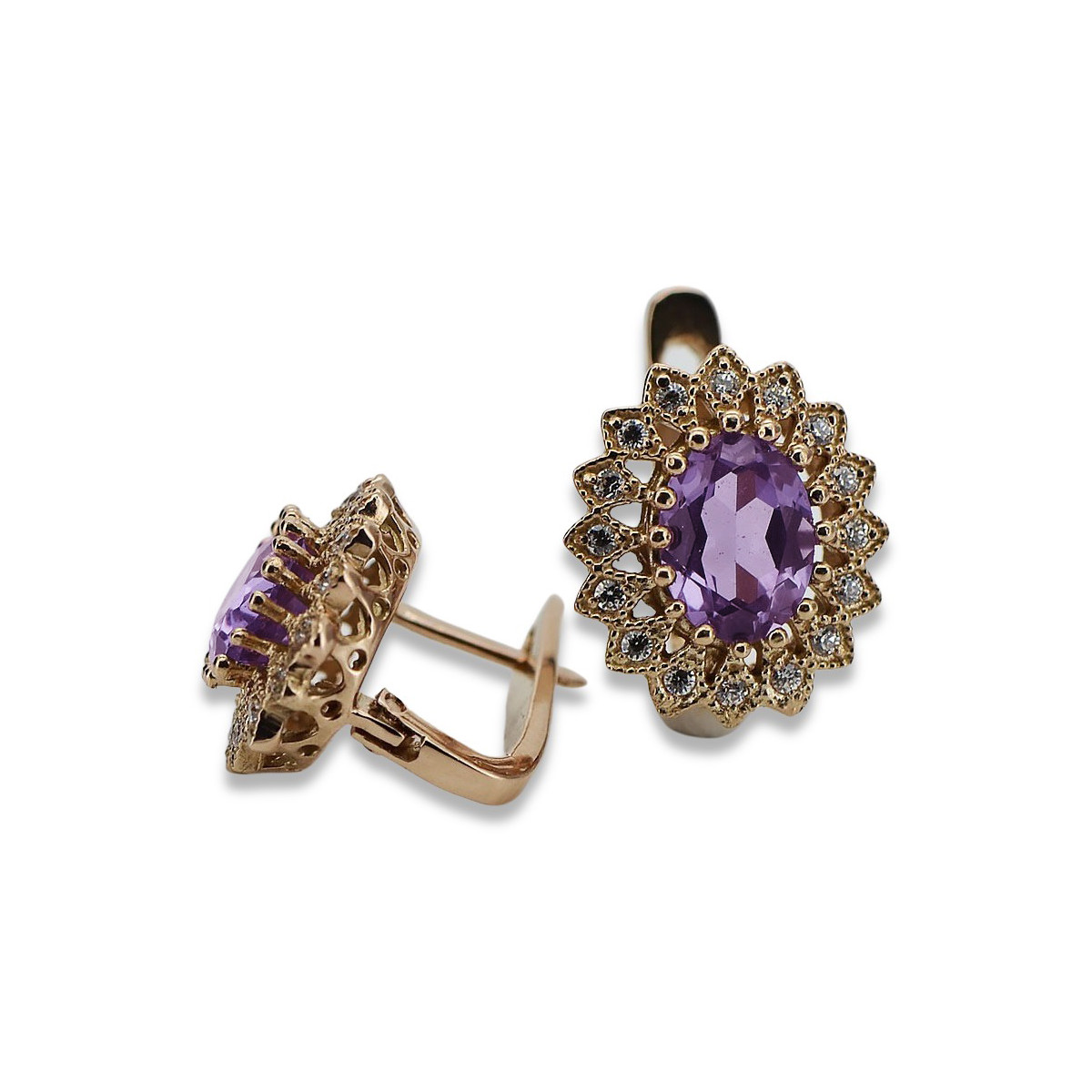 Elegante Amethyst-Ohrringe in Original Vintage-Roségold 14 Karat vec125 Vintage vec125