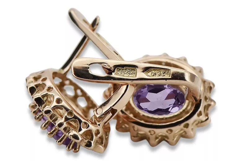 Elegante Amethyst-Ohrringe in Original Vintage-Roségold 14 Karat vec125 Vintage vec125