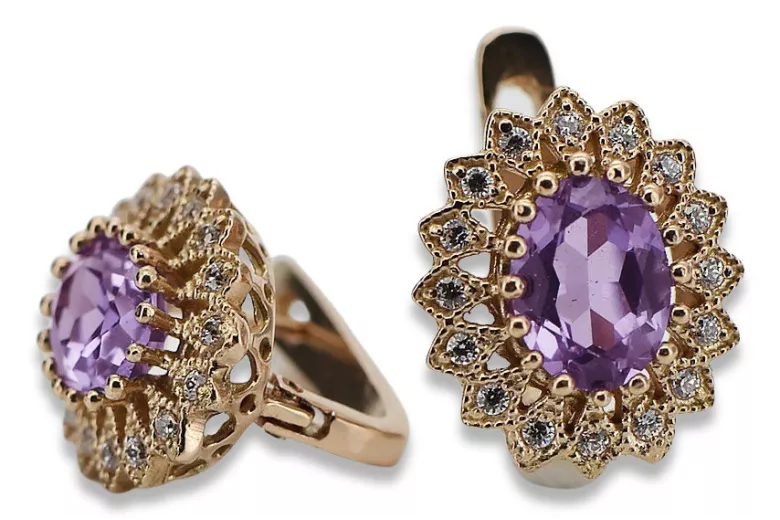 Elegante Amethyst-Ohrringe in Original Vintage-Roségold 14 Karat vec125 Vintage vec125