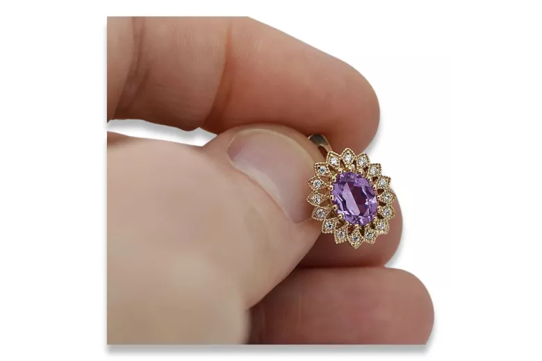 Elegante Amethyst-Ohrringe in Original Vintage-Roségold 14 Karat vec125 Vintage vec125