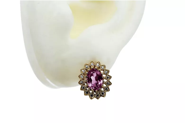 Elegante Amethyst-Ohrringe in Original Vintage-Roségold 14 Karat vec125 Vintage vec125