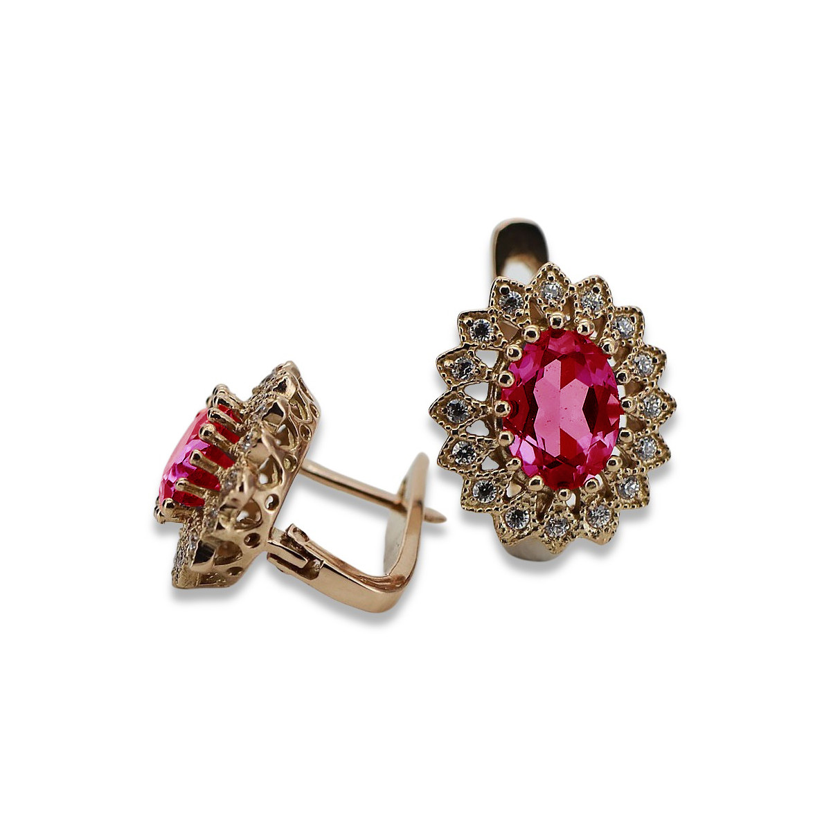 "Boucles d'oreilles en rubis et or rose 14 carats 585 vintage vec125" Vintage vec125