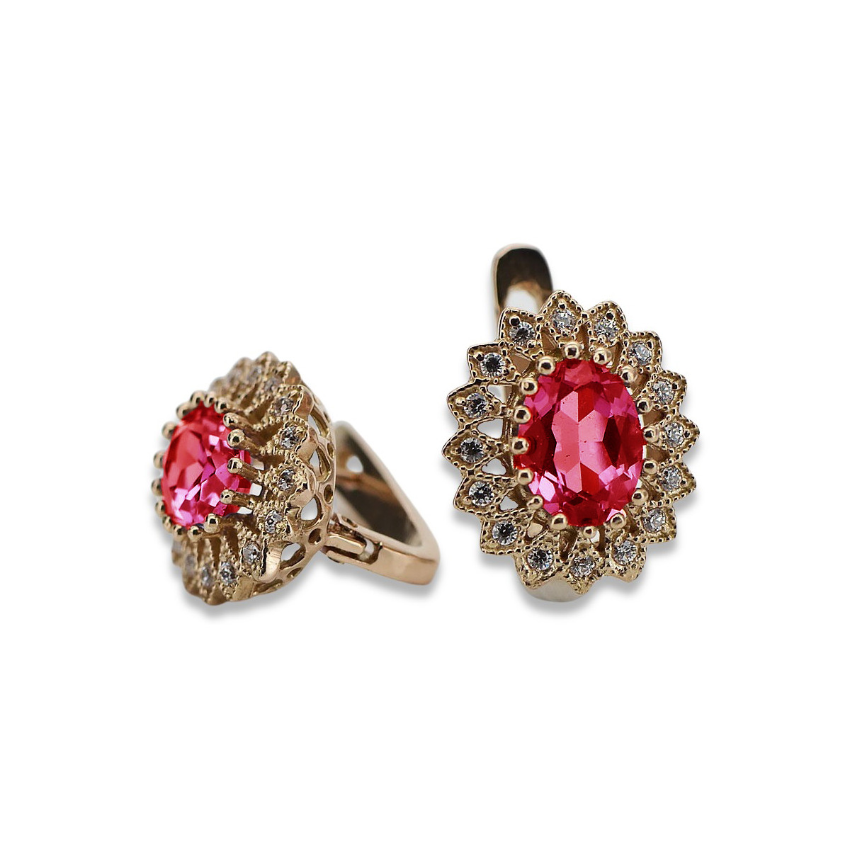 "Boucles d'oreilles en rubis et or rose 14 carats 585 vintage vec125" Vintage vec125