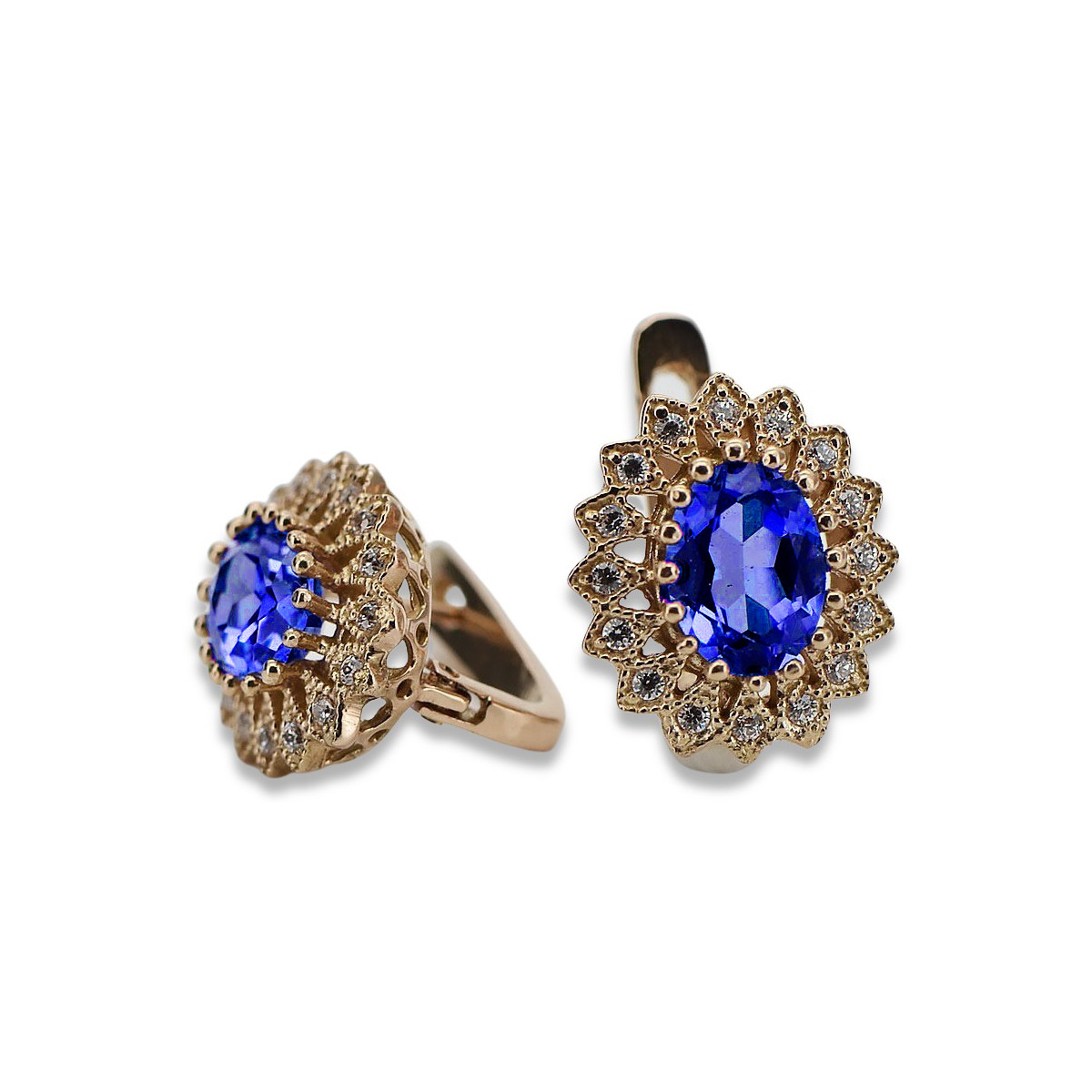 Original Vintage Sapphire 14K Rose Gold Earrings vec125 vec125