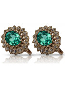 "Antique Emerald Studs in 14K Rose Pink Gold vec125" Vintage vec125