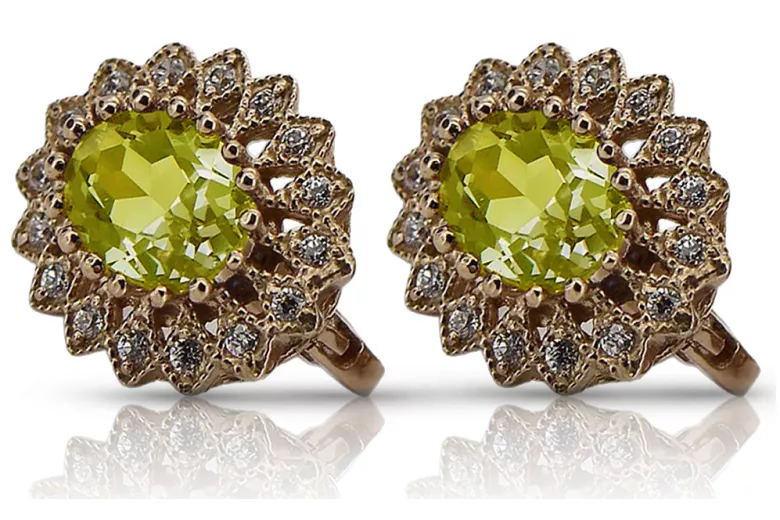 Cercei vintage din aur roz de 14k, Peridot galbe vec125