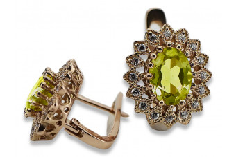 Cercei vintage din aur roz de 14k, Peridot galbe vec125