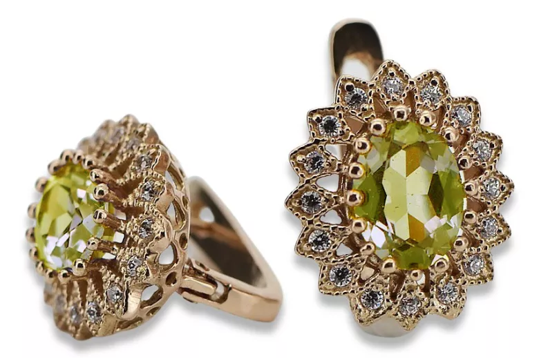 Cercei vintage din aur roz de 14k, Peridot galbe vec125