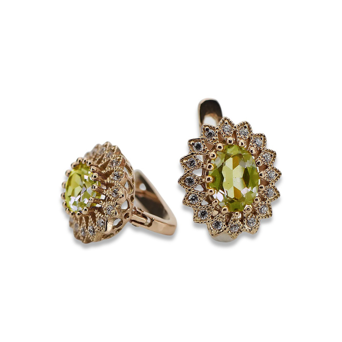 Cercei vintage din aur roz de 14k, Peridot galbe vec125