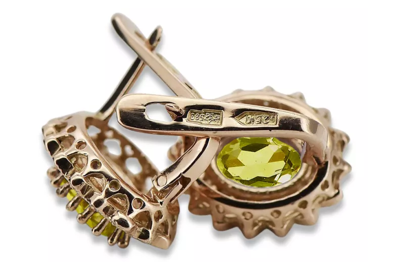 Cercei vintage din aur roz de 14k, Peridot galbe vec125