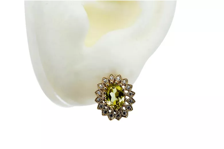 Cercei vintage din aur roz de 14k, Peridot galbe vec125