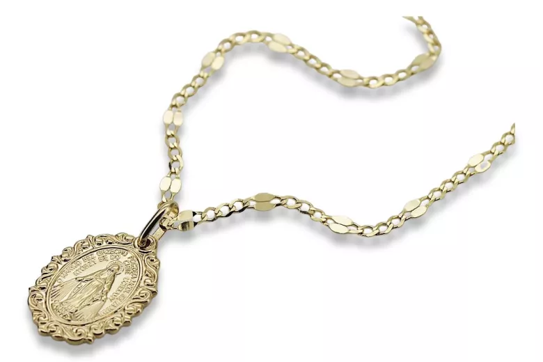 14k złoty Medalik Matki Bożej na łańcuszku wężowym pm005y&cc080y
