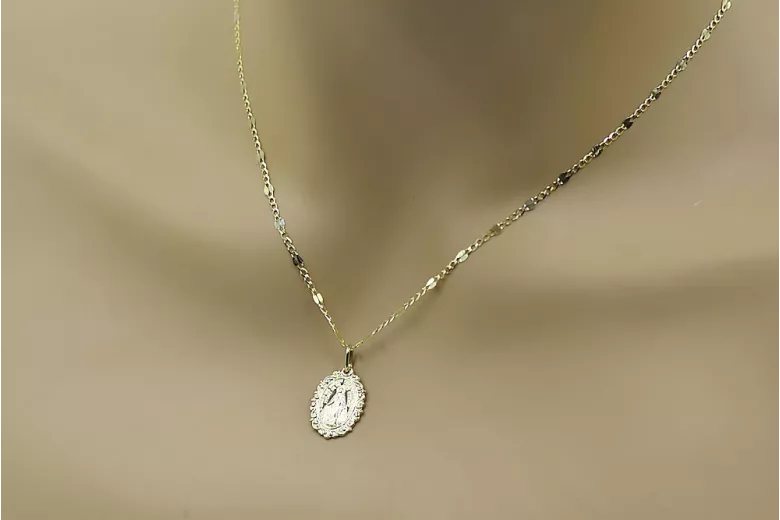 Medallón de la Madre de Dios en oro de 14k con cadena de serpiente pm005y&cc080y