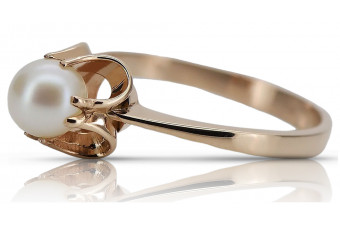 Radziecki 14k 585 złoty Rosyjski pierścionek z różowego złota z perłą