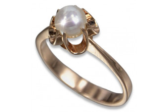 Sterling Silver Rose Gold Plated Pearl Ring - Russian Vintage vrpr001rp