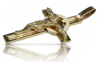 Croix Jésus catholique en or jaune 14 carats ctc010y