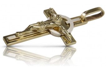 Croix Catholique Vintage en Or Jaune Blanc 14k avec Rose Italienne ctc010yw ctc010yw