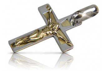 Italienisches 14K 585 Gelb- & Weißgold Katholischer Jesus-Kreuz Anhänger ctc013yw ctc013yw