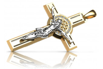 "Croix Catholique Vintage en Or Jaune Blanc 14k avec Jésus, Style Italien" ctc024yw ctc024yw