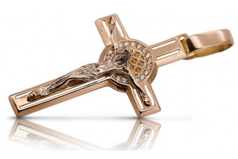 "Charming 14K Rose Gold Catholic Jesus Cross with Vintage Red Details" ctc027r ctc027r