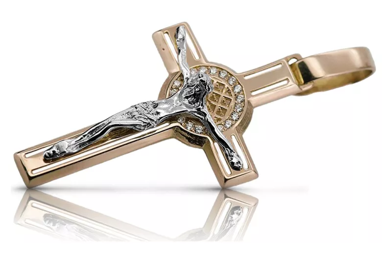 Eleganter 14K Gelb- & Weißgold Katholischer Jesus Kreuz Anhänger ctc027yw ctc027yw