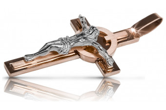 14K Rosé- & Weißgold katholische Jesus Kreuzschmuck ctc096wr