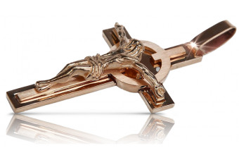 "Croix Catholique Vintage en Or Rose 14k avec Détails Roses et Rouges" ctc049r ctc049r