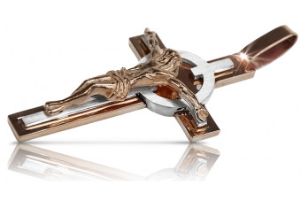 Croix catholique en or rose 14 carats - 14K Blan ctc049rw