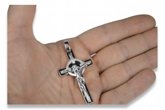 Croix Catholique Italienne en Or Blanc 14 Carats avec un Design Vintage ctc049w ctc049w