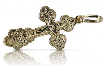 Croix orthodoxe en or jaune 14 carats, saphir, émeraude. oc004y