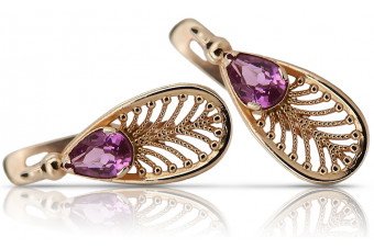 "Оригинальные винтажные серьги из розового золота 14 карата 585 пробы с аметистом vec067" Vintage vec067