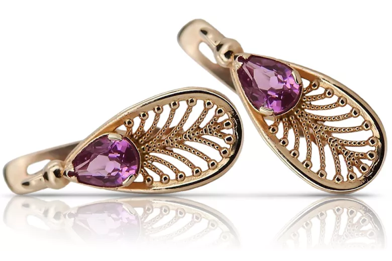 Original Vintage 14K Rose Gold Amethyst Earrings vec067 vec067