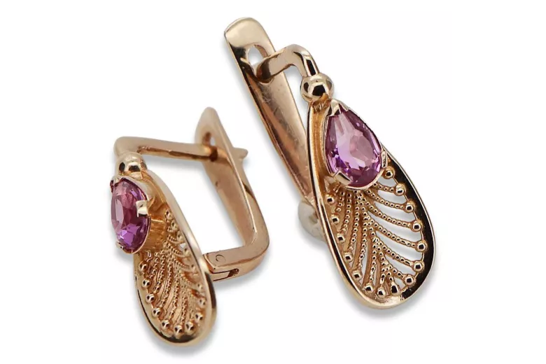 Original Vintage 14K Rose Gold Amethyst Earrings vec067 vec067