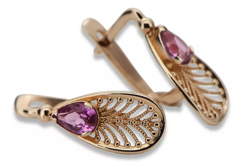 Original Vintage 14K Rose Gold Amethyst Earrings vec067 vec067