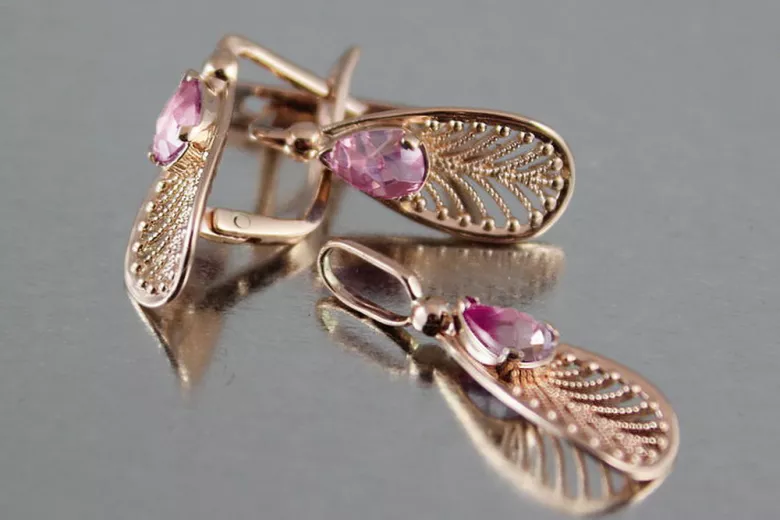 "Amethyst Ohrringe in Original Vintage 14k Roségold vec067" Vintage vec067