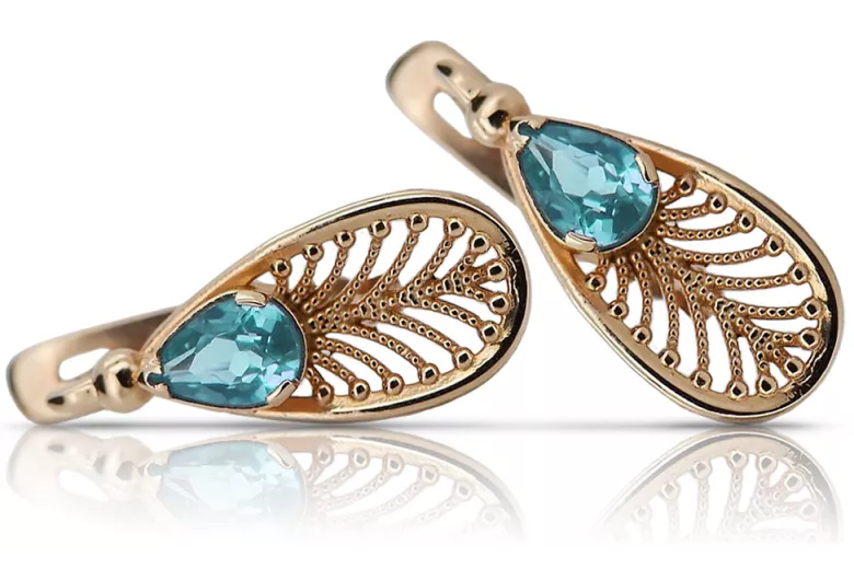 "Elegant Vintage Aquamarine Earrings in 14K Rose Gold vec067"  Vintage vec067