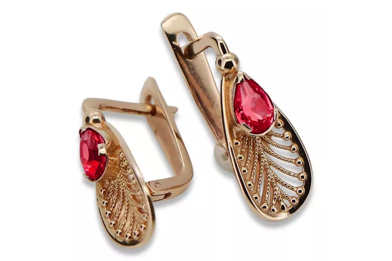 "Boucles d'oreilles en rubis vintage, Or rose 14 carats 585 vec067" Vintage vec067