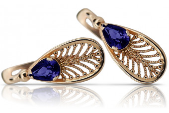 Originales Vintage-Roségold 14k Saphir Ohrringe vec067. Vintage vec067