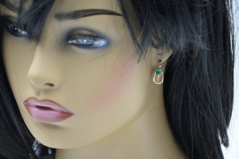 Boucles d'oreilles vintage avec émeraudes, en Or rose 14 carats vec067. Vintage vec067